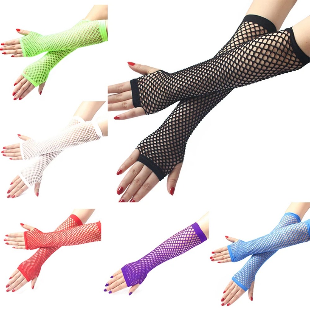 Neon visnet lange vingerloze h - Fingerless Glove Knit recensie en prijs